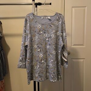 Elegant Floral Women's Blouse in Zen Blue.